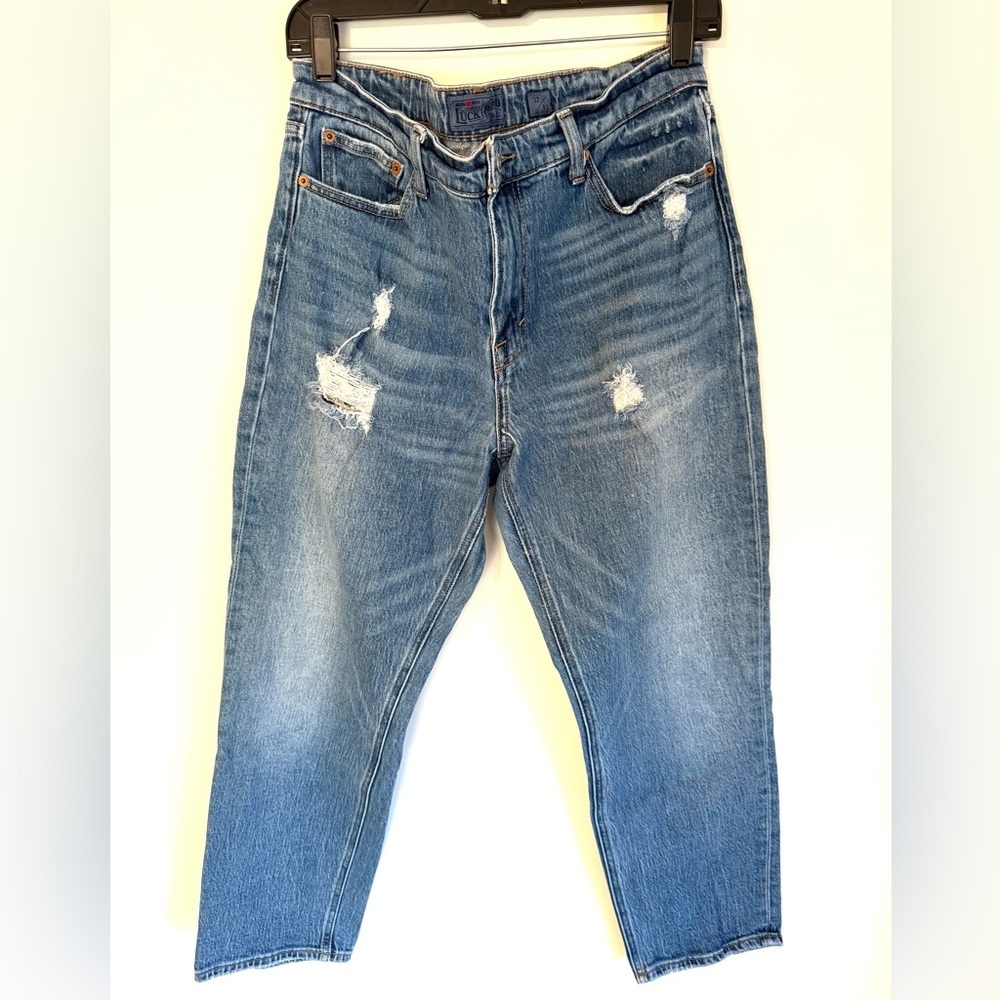 Lucky Brand Women’s Blue Distressed High Rise Straight Ankle Length Jeans